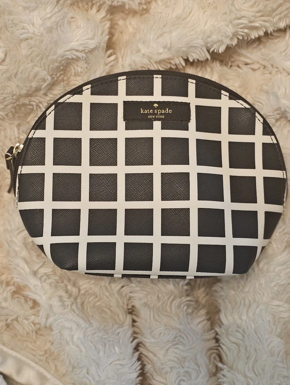 Kate Spade Millie Grove Pop Art Black & White Check Leather Cosmestic Pouch EUC